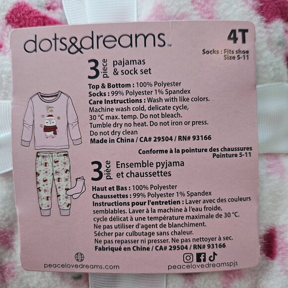 Girls 3 Pc sets of fleece pajamas top, pants and socks NWT 2T and 4T - Picture 3 of 7